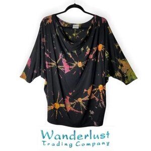 Wanderlust Black Tie  Dye Shirt with Short Dolman Sleeves